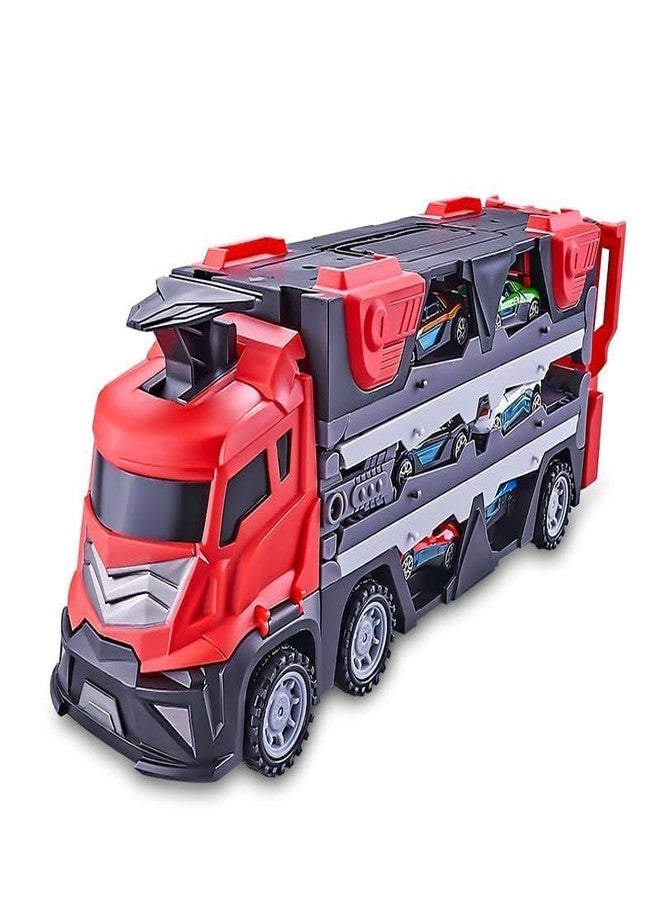 CIRBOX deformable Folding Catapult Rail Transport Truck Storage Container Toy car Set Two-in-one with 6 Alloy Cars, is Perfect as a for Boys and Girls Over 3 Years Old. (Transport Truck) - Image 1